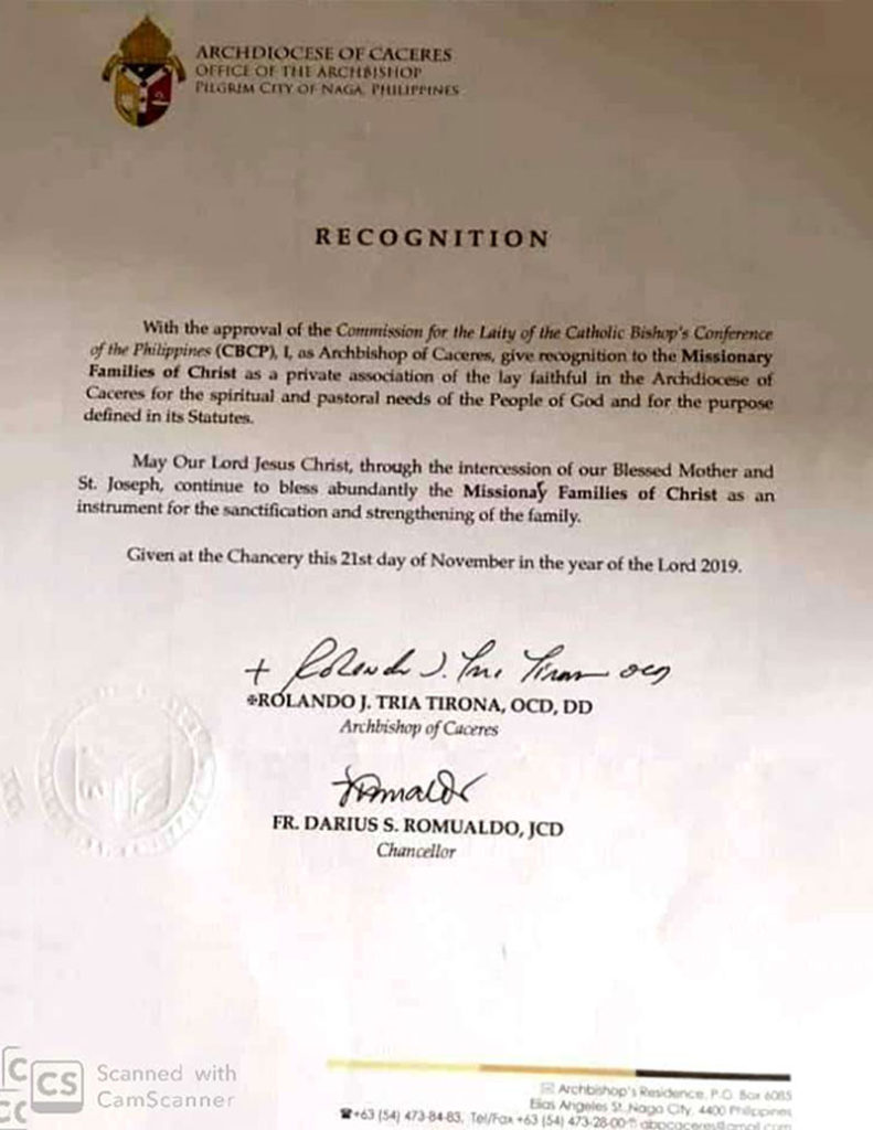 Archdiocese of Caceres recognition